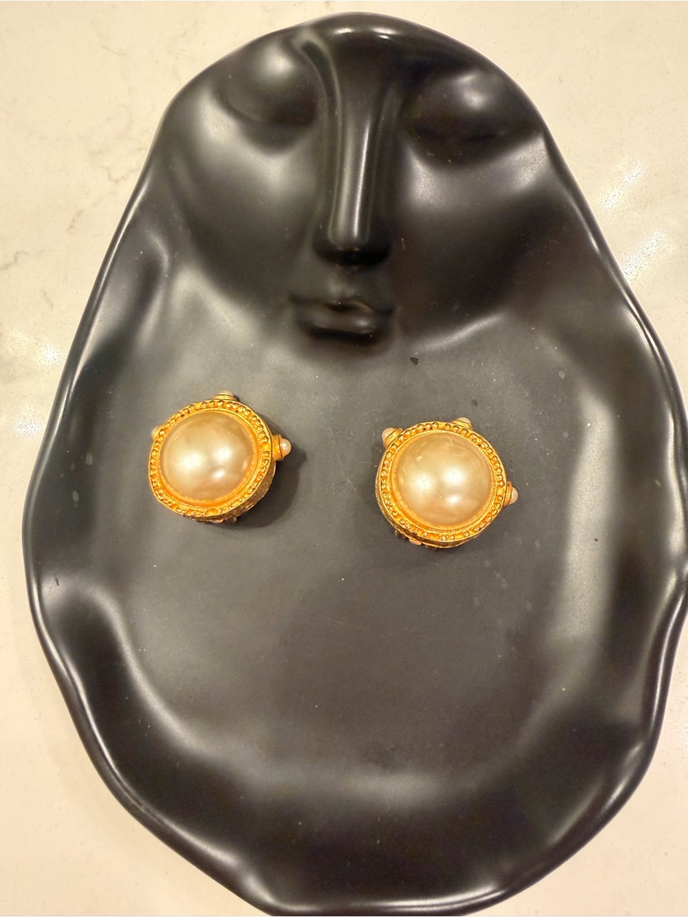 Vintage Gold-Tone Faux Pearl Round Clip Earrings